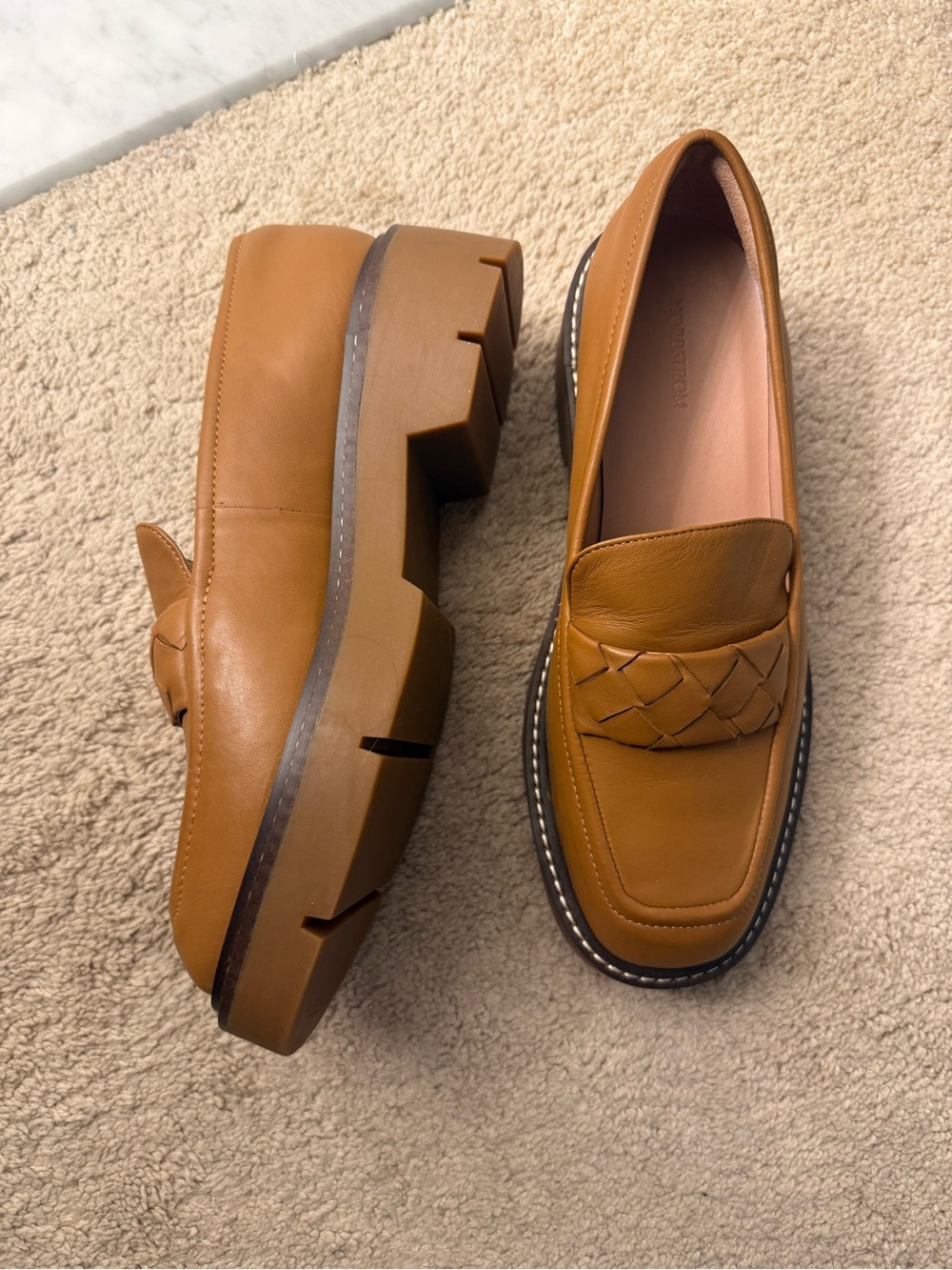 NWOT Nordstrom Leather Woven Strap Lug Sole Loafers